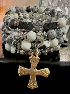 African Turquoise - Artisan Wrap Bracelet with Crafted Cross