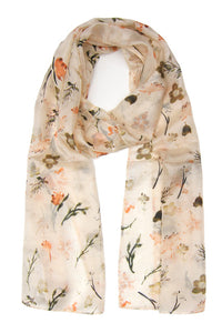 Floral Silk Scarf (Beige)