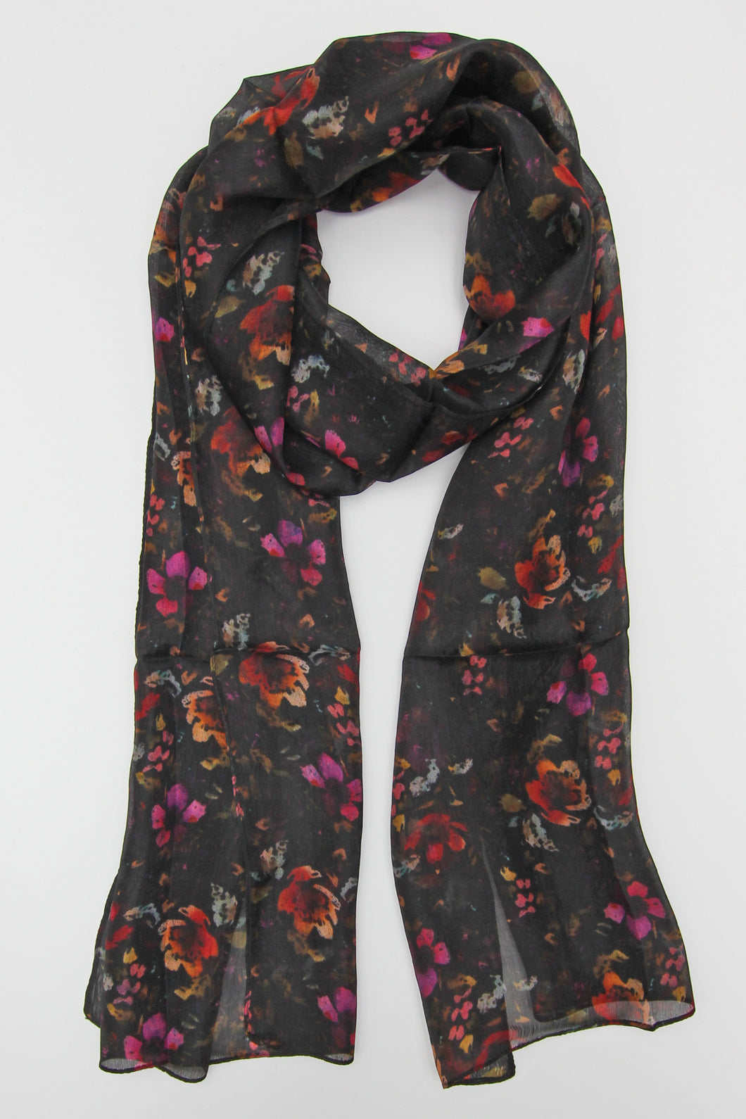 Floral Silk Scarf ( Black)